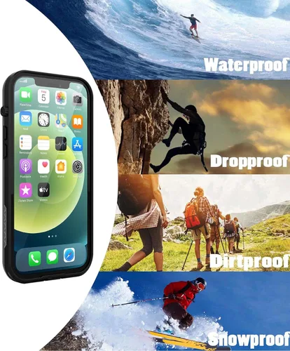 Vista 6 de Para iPhone 12 Pro Max Caso, Impermeable, Cubierta A Prueba De Golpes De Cuerpo Completo Con Protector De Pantalla Para IPhone 12 Promax - Negro