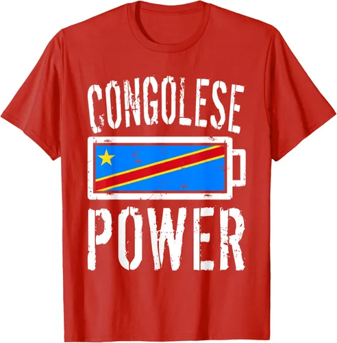 Vista 38 de Camiseta de batería de energía congoleña con bandera de República Democrática del Congo, Negro, S