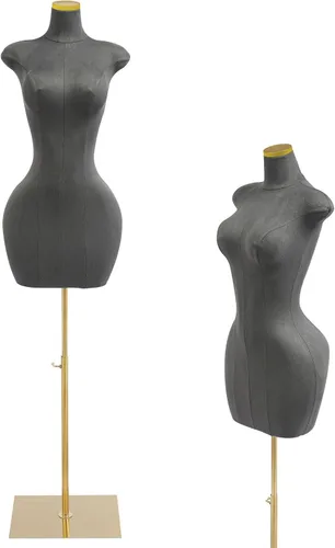 Vista 10 de Torso de maniquí femenino Forma de vestido de cuerpo ajustable Forma de vestido M-annequin para coser Altura ajustable de 59-83 pulgadas