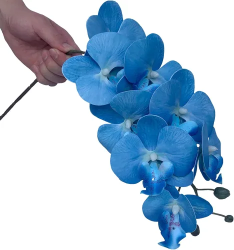 Vista 3 de FagusHome Flores de Phalaenopsis Artificiales de 32 Pulgadas 6 Piezas Tallos de Flores de Orquídeas Artificiales para Decoración del Hogar (Azul)