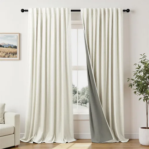Vista 54 de Pitalk Cortinas cortas 100% opacas de lino para cafetería, 40 pulgadas de largo, 2 paneles, cortinas de puerta francesa para ventana, cortina