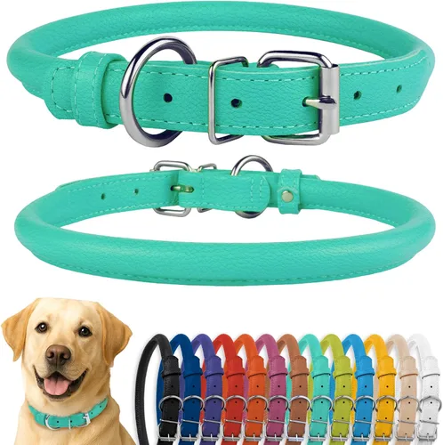 Vista 74 de CollarDirect - Collar de cuero enrollado para perro, collar redondo acolchado suave para cachorro, collar de cuero auténtico hecho a mano