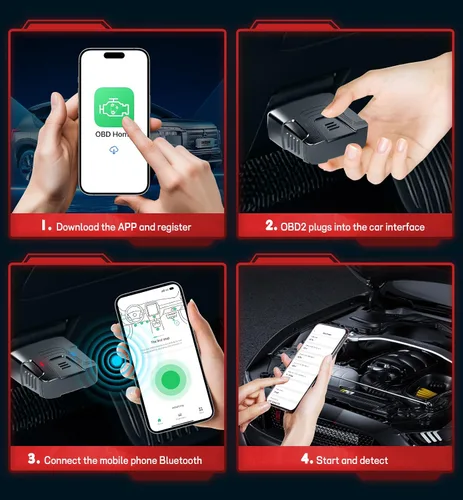 Vista 2 de QYQBOON Escáner OBD2 Bluetooth para automóviles - Herramientas de escaneo OBD2 inalámbricas y lector de códigos para iPhone/Android, herramienta