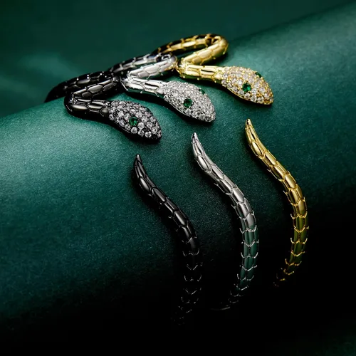 Vista 7 de Pulseras de serpiente, pulsera de serpiente ajustable, brazalete abierto, pulsera de plata con envoltura de serpiente de derivación, pulseras de oro