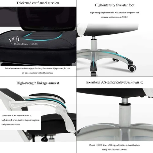 Vista 4 de Silla de oficina ergonómica con asiento de malla transpirable con altura ajustable del asiento y respaldo reclinable, escritorio y silla de tareas