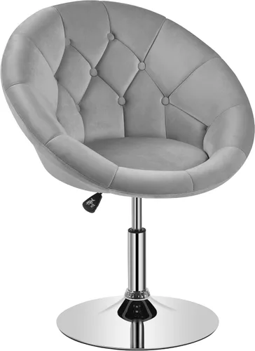 Vista 11 de Yaheetech Silla contemporánea con respaldo tapizado redondo, altura ajustable, giratoria, moderna, para tocador, negra Negro