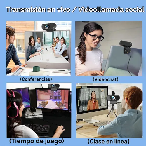 Vista 7 de Cámara web de 1080p con micrófono, cámara web USB con ángulo de visión de 110 grados, cámara de computadora, trípode de cámara web/cubierta