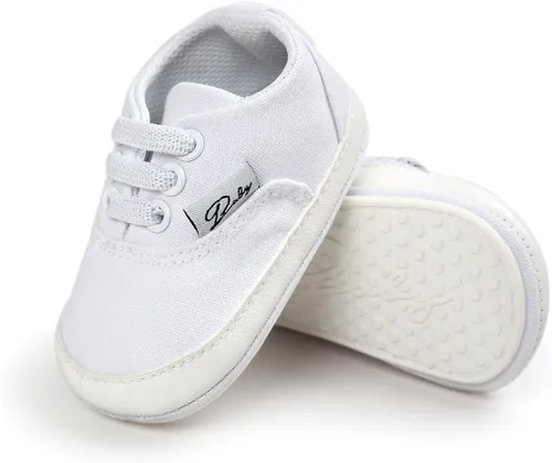Vista 6 de Tenis de lona unisex para bebés, niños y niñas, suela de goma suave, tobillo alto, zapatos de cuna para niños pequeños