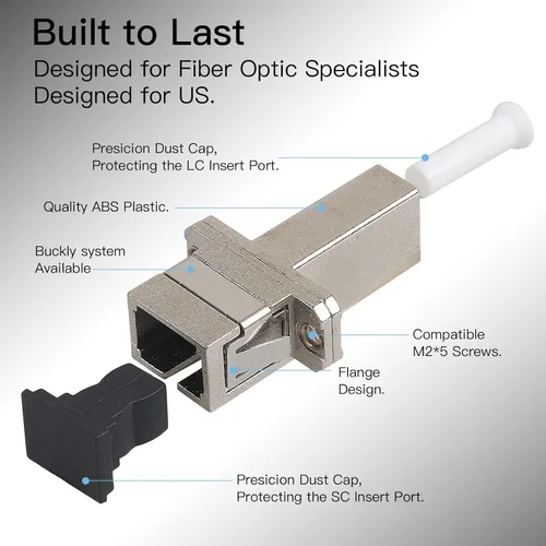 Vista 5 de Moocci Adaptador LC a SC (hembra a hembra) Conector de fibra óptica monomodo UPC Simplex Extensor de fibra óptica 1PC Acopladores/brida
