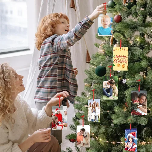 Vista 5 de Adornos de Navidad personalizados 2025, adorno de Navidad personalizado de doble cara, adorno de foto para árbol de Navidad para niños, mamá, papá