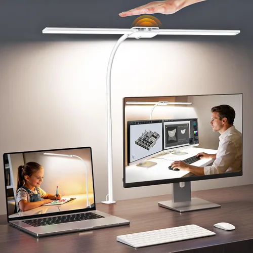 Vista 11 de Syrinx - Lámpara de escritorio LED para oficina en casa, lámpara de escritorio de arquitecto con abrazadera, control por gestos/cable, luz