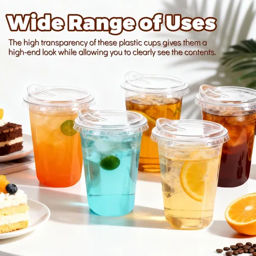 Vista 4 de GGOLDMER Juego de 25 vasos de plástico transparente con tapas para sorber, tazas de café helado de plástico desechables de 16 onzas con tapas, fondo