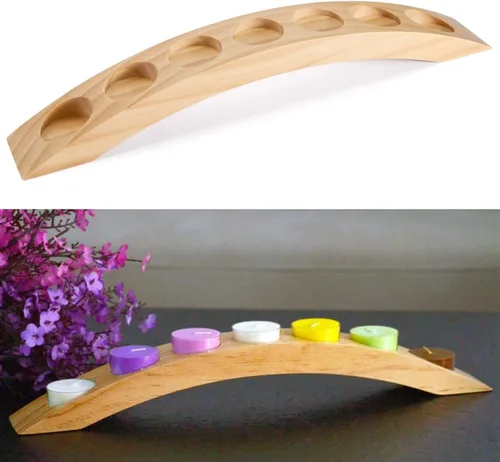 Vista 8 de Portavelas de puente de madera de 15 pulgadas de largo, barra larga para velas de té, 7 asientos de velas, color negro