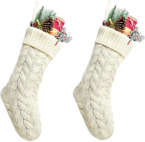 Vista 13 de Medias de Navidad, 18 pulgadas, calcetines de punto trenzado azul para decoración de Navidad, paquete de 2