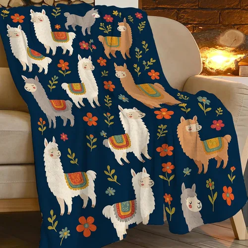 Vista 4 de Manta de llama, manta de alpaca, mantas de regalo con flores, ropa de cama de felpa de franela para niñas, mujeres, hombres, niños, amantes