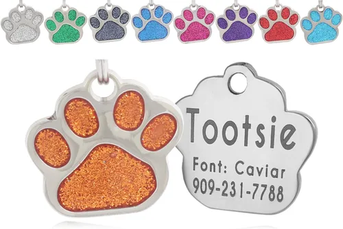 Vista 11 de Etiquetas de identificación de mascotas de acero inoxidable grabadas con láser, personalizadas para perros y gatos, etiqueta redonda de hueso