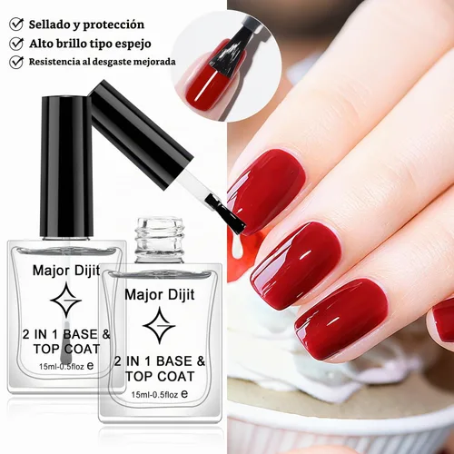 Vista 6 de Major Dijit Esmalte de uñas transparente 2 en 1 base y capa superior – Secado rápido, larga duración, fórmula protectora de alto brillo – 0.5 onzas