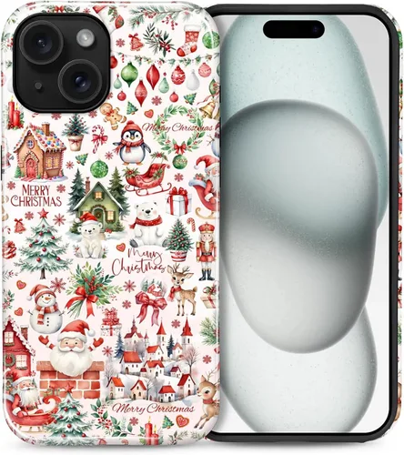 Vista 35 de Funda para iPhone 13 iPhone 14, a prueba de golpes, funda protectora híbrida de 2 capas, doble protección contra caídas, antiarañazos, diseño Rojo