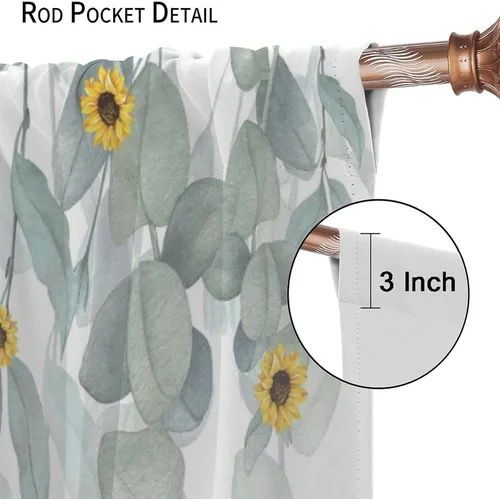 Vista 6 de Cortinas de cocina con hojas de acuarela, diseño de girasol, floral, plantas campestres, primavera, naturaleza, arte, impreso, tela para el hogar
