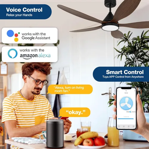 Vista 3 de Ventiladores de techo inteligentes de 52 pulgadas con luz, ventilador de techo reversible de 5 aspas con Alexa, controles de aplicación y control
