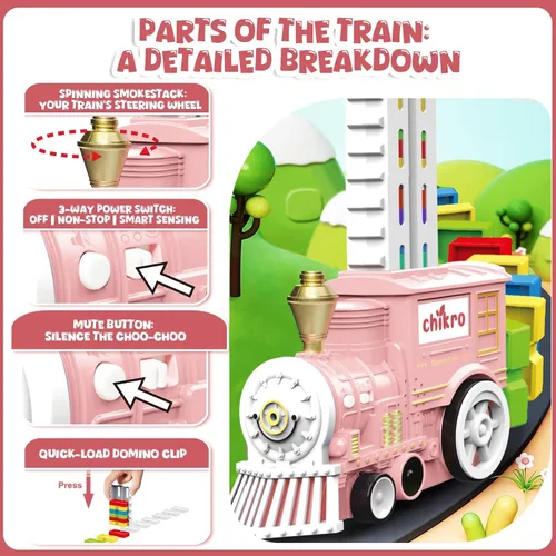 Vista 2 de Juegos de Juguetes de Tren de Dominó para Niños - Tren Modelo Automatizado que Coloca Dominós para Niños Pequeños de 3-4 Años Juguetes Montessori