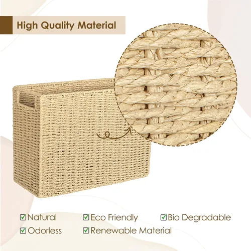 Vista 5 de AELS Cesta tejida de fibra natural para revistas, soporte de revistas para piso, organizador de revistas tejido a mano, cesta de revistas con asas