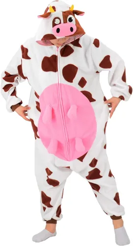 Vista 3 de Adult Cow One Piece Pajamas Animal Cosplay Halloween Costume for Men Women