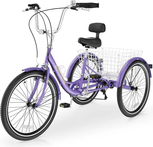 Vista 9 de Slsy Triciclo para adultos de 7 velocidades, 20/24/26 pulgadas, bicicleta de 3 ruedas para adultos con cesta de compras grande, capacidad de 350