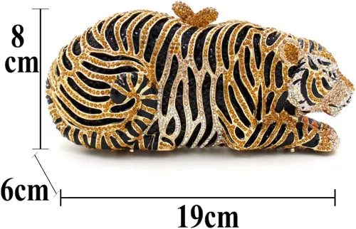 Vista 4 de Tngan Bolso de mano con forma de tigre para mujer, bolso de mano con diamantes de imitación brillantes para fiesta de graduación