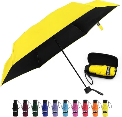 Vista 9 de Yoobure Mini Travel Umbrella with Case, Compact Folding Umbrella Flor de melocotón azul