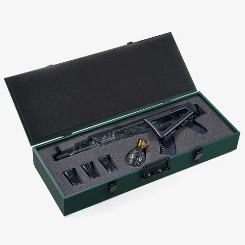 Vista 4 de Juego de regalo de decantador de whisky de pistola, 25 onzas con tres vasos de chupito de 3 onzas + botella de granada, ideas únicas de cumpleaños