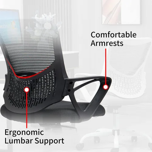 Vista 3 de Silla de oficina, silla de escritorio, silla de computadora ergonómica de malla con reposabrazos de soporte lumbar, silla de computadora giratoria