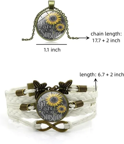 Vista 2 de DATOA Juego de 2 pulseras de cuero con girasol vintage para mujer, con texto en inglés You Are My Sunshine Ana Jewelry Butterfly Infinity Bracelet