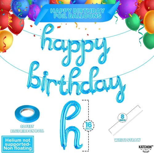 Vista 4 de KatchOn, Cartel azul de feliz cumpleaños – Cartel cursivo de feliz cumpleaños de 16 pulgadas, pancarta azul de feliz cumpleaños, decoraciones