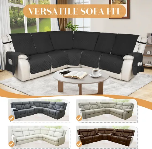 Vista 5 de HDCAXKJ 100% Fundas impermeables para sofá seccional reclinable en forma de L, funda de sofá reclinable acolchada lavable, fundas de esquina
