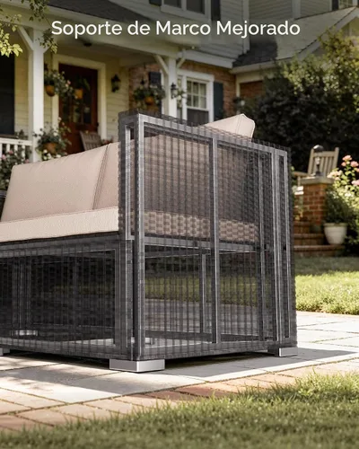 Vista 4 de Skyfish Juego de muebles de patio, reposabrazos anchos, sofá modular de mimbre para todo tipo de clima, 5 piezas para exteriores con diván, juego