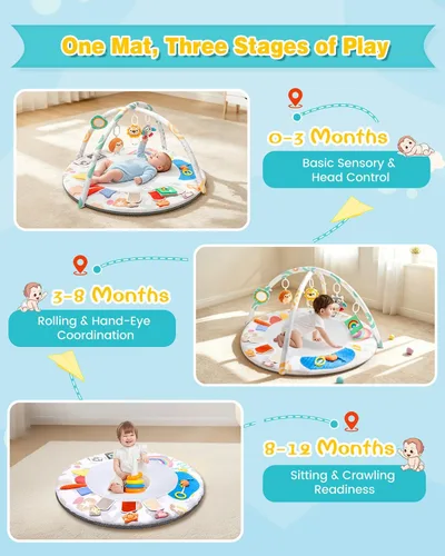Vista 6 de Gimnasio y tapete de actividades para bebés con 5 juguetes para 0-12