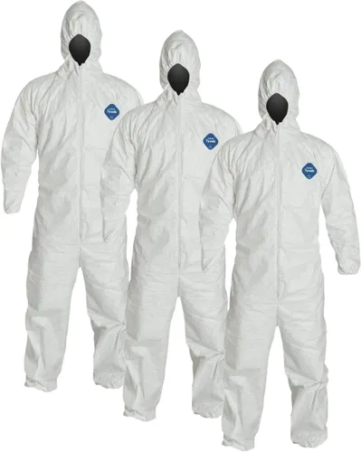 Vista 5 de Traje de seguridad desechable Dupont con muñecas, tobillos y capucha elásticos, L, Blanco