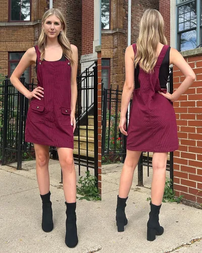 Vista 21 de luvamia Vestido de pana para mujer, tirantes ajustables, casual, a la moda, overoles cortos con bolsillos