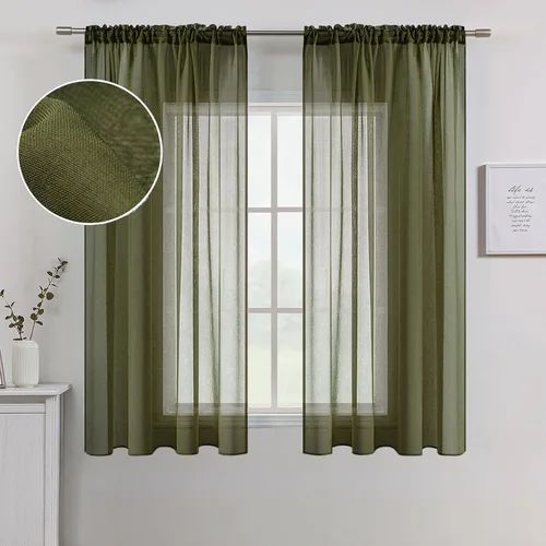 Vista 12 de MIULEE Cortinas semitransparentes 24 pulgadas de largo 2 paneles para ventana de cocina sobre el fregadero, cortinas cortas pequeñas de café