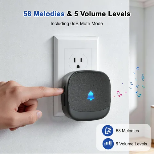 Vista 3 de Campanas de puerta inalámbricas para hogares, kits de timbre con 1 transmisor, 1 receptor, funcionamiento impermeable a un rango de 1000 pies, 48