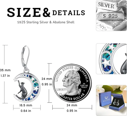 Vista 255 de Aretes colgantes de plata de ley con diseño de árbol de la vida, flor, abeja, animales, gato, colibrí, piedra lunar, turquesa, aretes con cierre