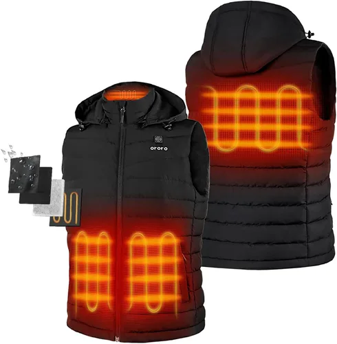Vista 2 de ORORO Upgraded Battery Men's Heated Vest with 90% Down and Detachable Hood, Lightweight Heated Down Vest with Battery Pack