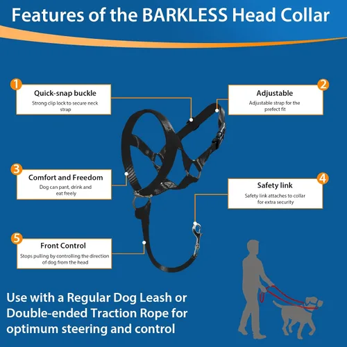 Vista 2 de BARKLESS Collar suave para cabeza de perro, herramienta de entrenamiento sin tirones para perros pequeños en paseos, suave halter para tiradores