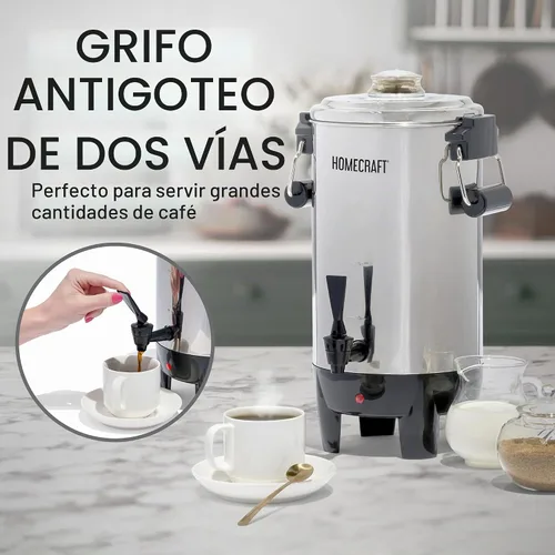 Vista 3 de Urna de café de 30 tazas – Grifo doble de acero inoxidable de preparación rápida – perfecta para expreso, agua caliente, té, chocolate caliente