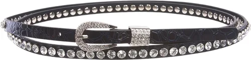 Vista 5 de beltiscool 7/16" (12 mm) Cinturón de doble envoltura con estampado de cocodrilo con diamantes de imitación Negro
