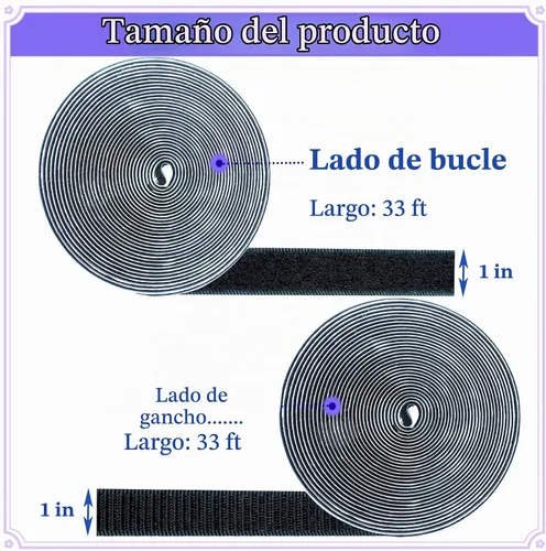 Vista 3 de 1 pulgada x 33 pies de cinta adhesiva de gancho y bucle, tiras de gancho y bucle de nylon multiusos resistentes, rollos de cinta adhesiva