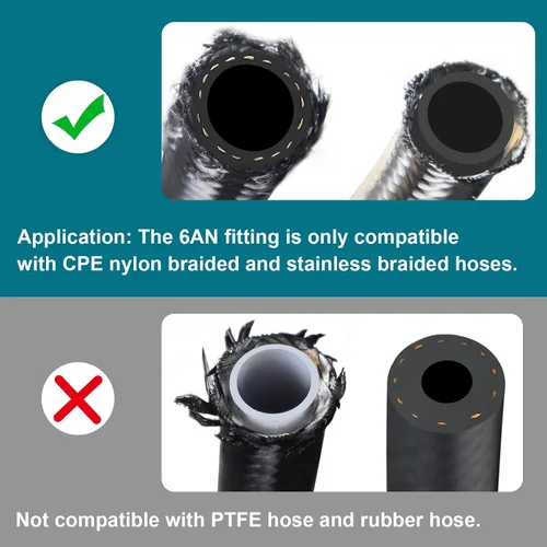Vista 5 de 6AN Fitting, 2PCS 6 AN Straight Fittings for CPE Braided Hose(Black) 6AN Hose End Fittings compatible with CPE nylon braided hoses