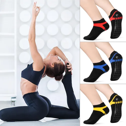 Vista 6 de Jspupifip 4 pares de calcetines antideslizantes de agarre de pilates, calcetines de yoga antideslizantes, calcetines de fútbol de algodón con cojín