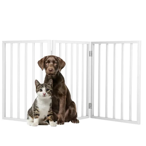 Vista 2 de Puerta para mascotas de interior - Puerta plegable de 3 paneles para escaleras o puertas - Valla para mascotas independiente de 54x23.75 pulgadas